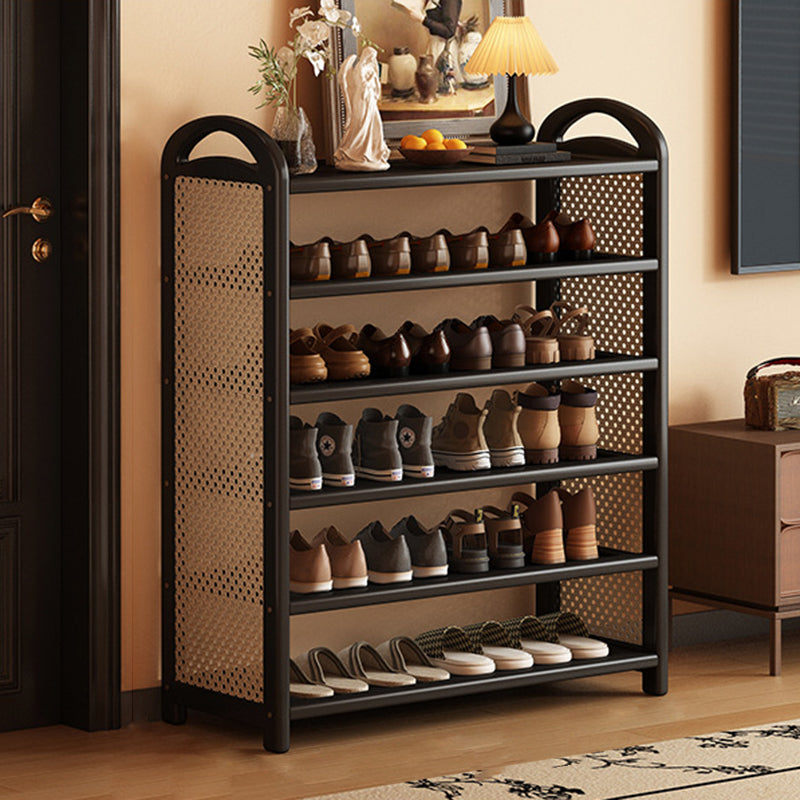 Rechteckiges Schuhregal im traditionellen Vintage-Stil aus Bambus, PE-Rattan und MDF mit 5/6 Ebenen für Eingangsbereich und Wohnzimmer