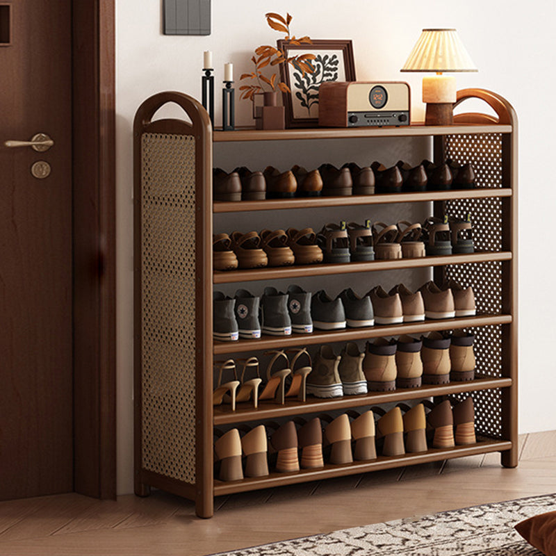 Rechteckiges Schuhregal im traditionellen Vintage-Stil aus Bambus, PE-Rattan und MDF mit 5/6 Ebenen für Eingangsbereich und Wohnzimmer