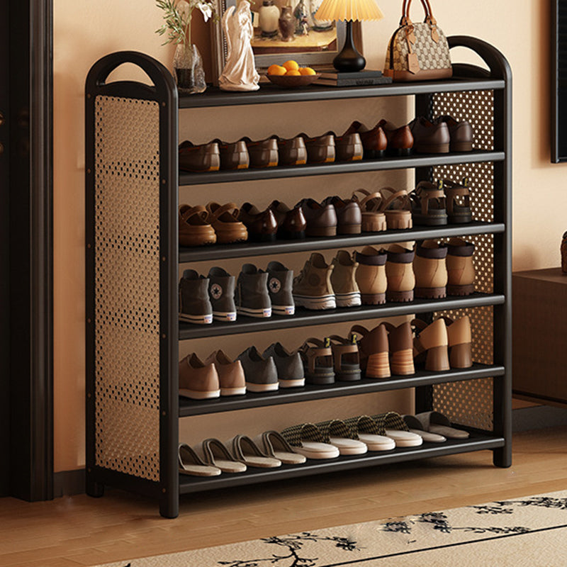 Rechteckiges Schuhregal im traditionellen Vintage-Stil aus Bambus, PE-Rattan und MDF mit 5/6 Ebenen für Eingangsbereich und Wohnzimmer