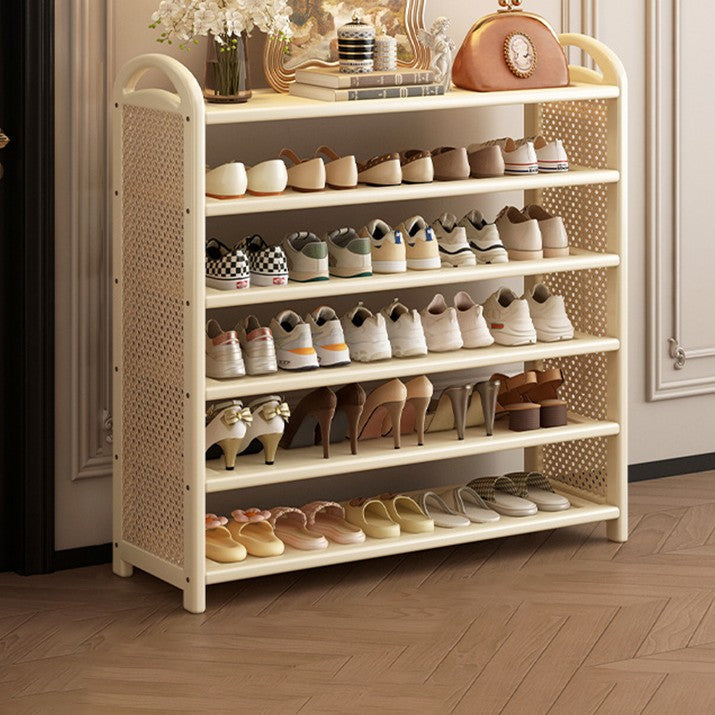 Rechteckiges Schuhregal im traditionellen Vintage-Stil aus Bambus, PE-Rattan und MDF mit 5/6 Ebenen für Eingangsbereich und Wohnzimmer