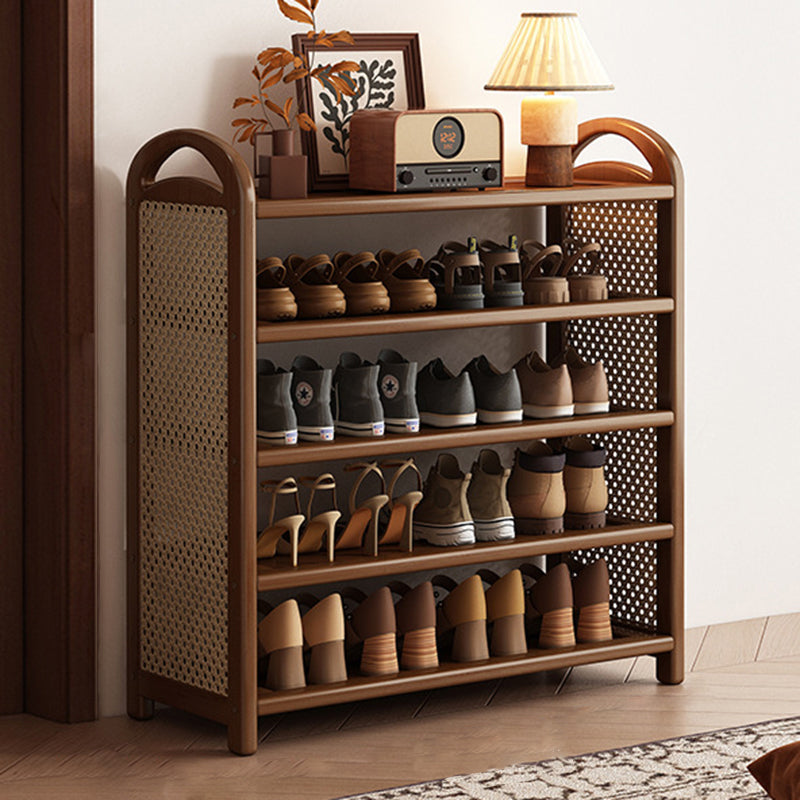 Rechteckiges Schuhregal im traditionellen Vintage-Stil aus Bambus, PE-Rattan und MDF mit 5/6 Ebenen für Eingangsbereich und Wohnzimmer