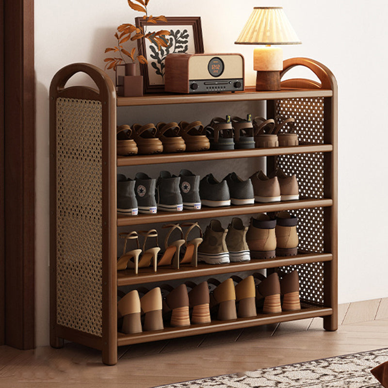 Rechteckiges Schuhregal im traditionellen Vintage-Stil aus Bambus, PE-Rattan und MDF mit 5/6 Ebenen für Eingangsbereich und Wohnzimmer