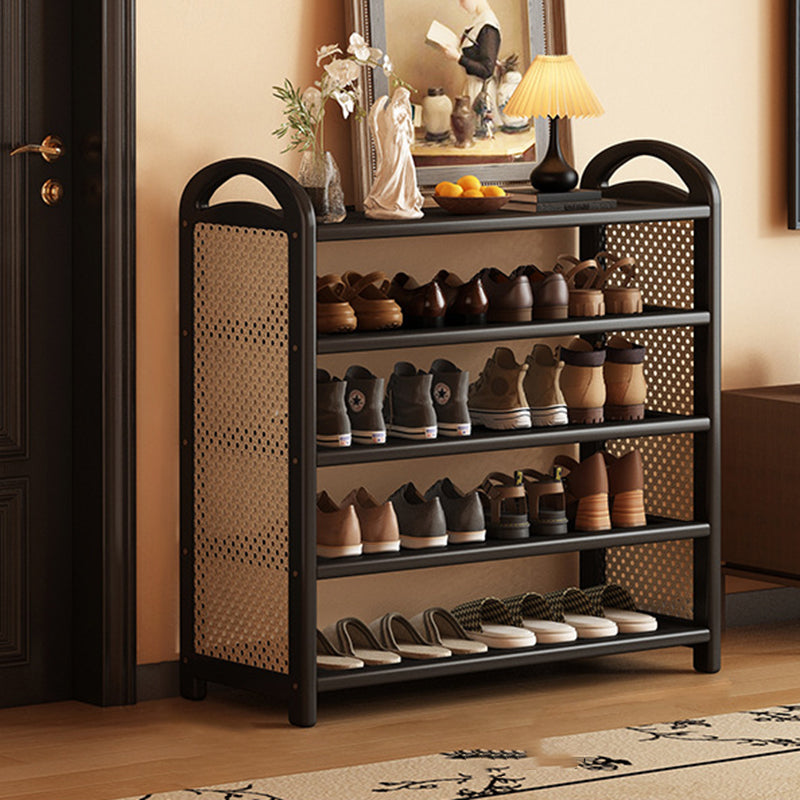 Rechteckiges Schuhregal im traditionellen Vintage-Stil aus Bambus, PE-Rattan und MDF mit 5/6 Ebenen für Eingangsbereich und Wohnzimmer