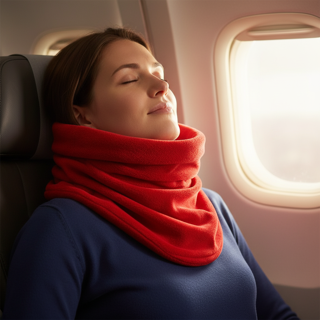 Reisenackenkissen als Schal für Flugzeug und Auto