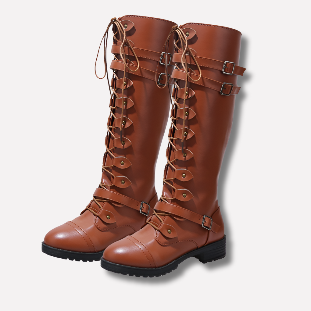 Retro-Schnürstiefel mit Schnalle für Damen