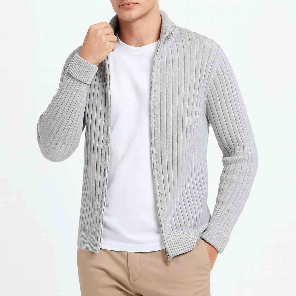 Rippstrick-Strickjacke für Herren mit Reißverschluss