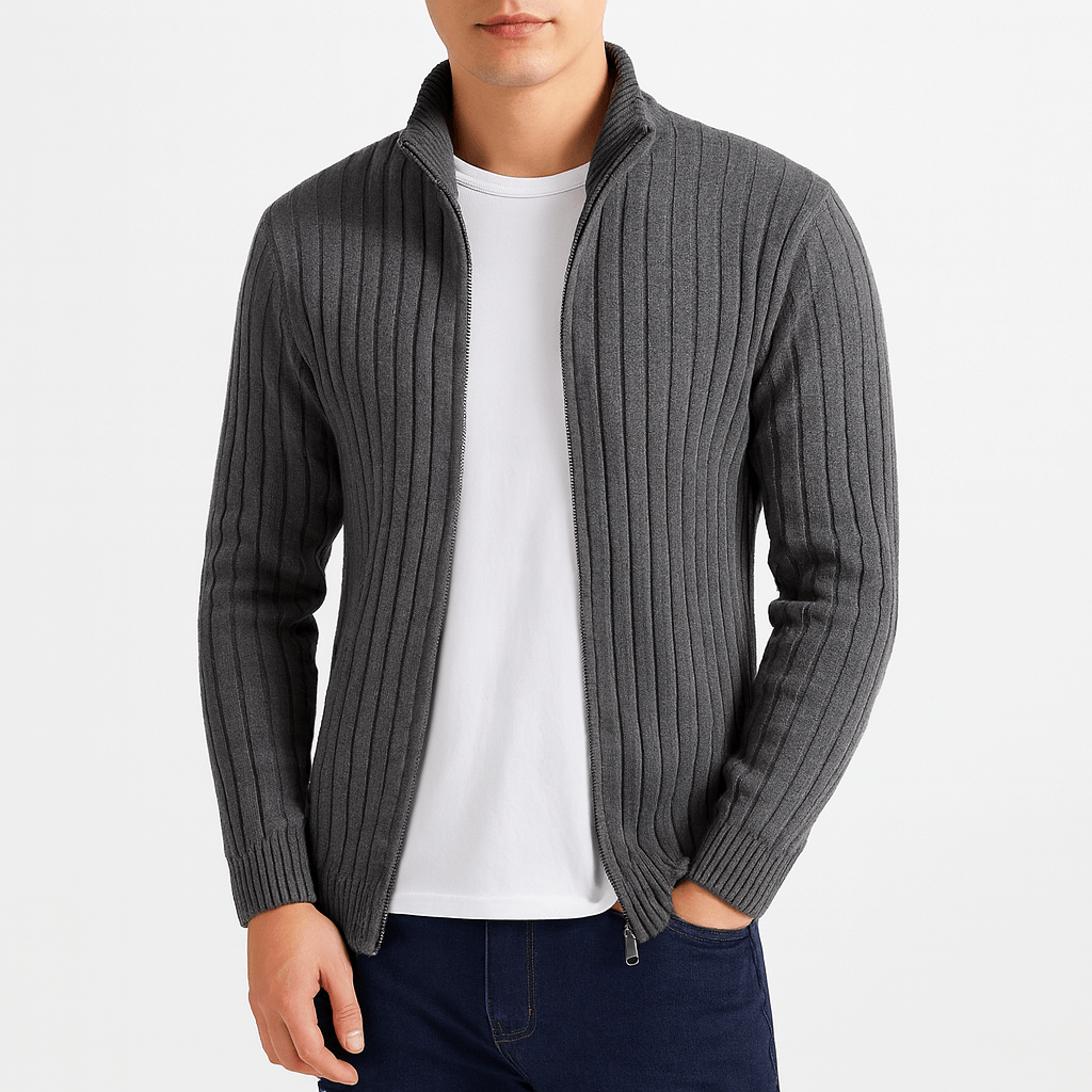 Rippstrick-Strickjacke für Herren mit Reißverschluss