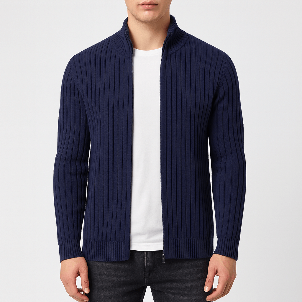 Rippstrick-Strickjacke für Herren mit Reißverschluss