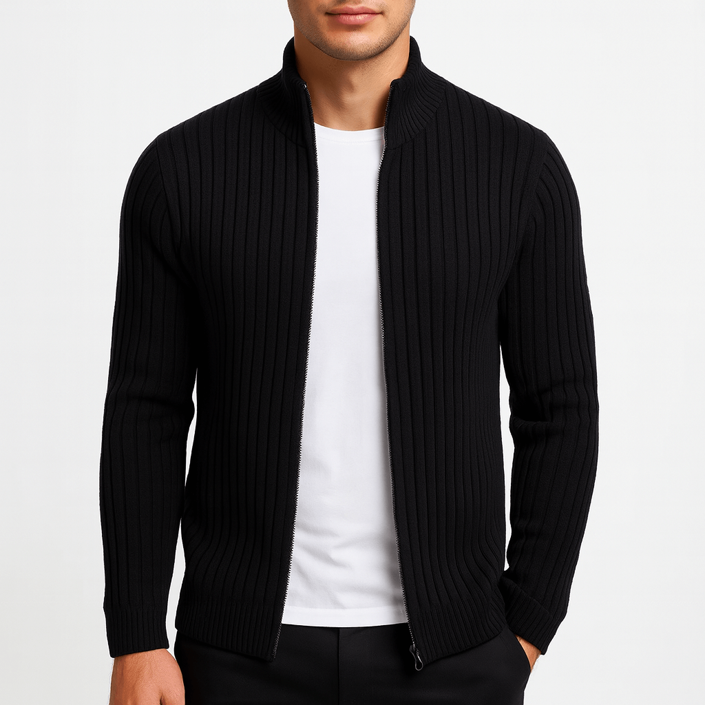 Rippstrick-Strickjacke für Herren mit Reißverschluss