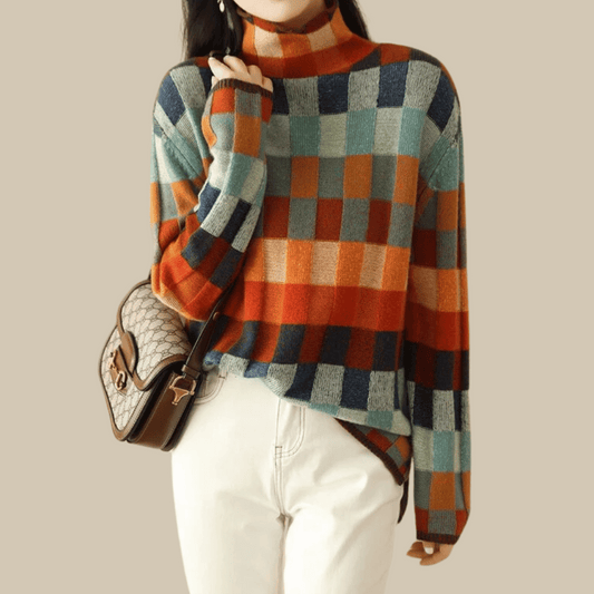 Rollkragenpullover aus weichem Kaschmir | Elegantes Patchwork-Design
