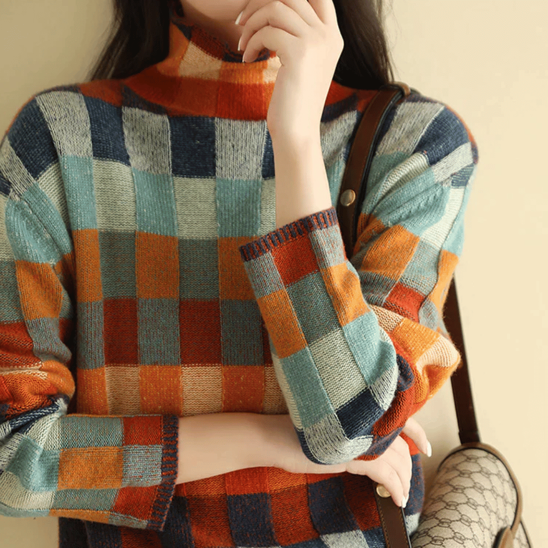 Rollkragenpullover aus weichem Kaschmir | Elegantes Patchwork-Design