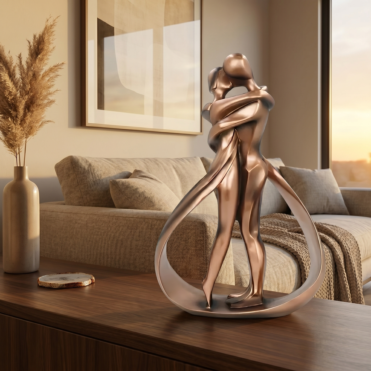 Romantische Paar-Statue | Skulptur für Zuhause aus Kunstharz | Bronze-Optik