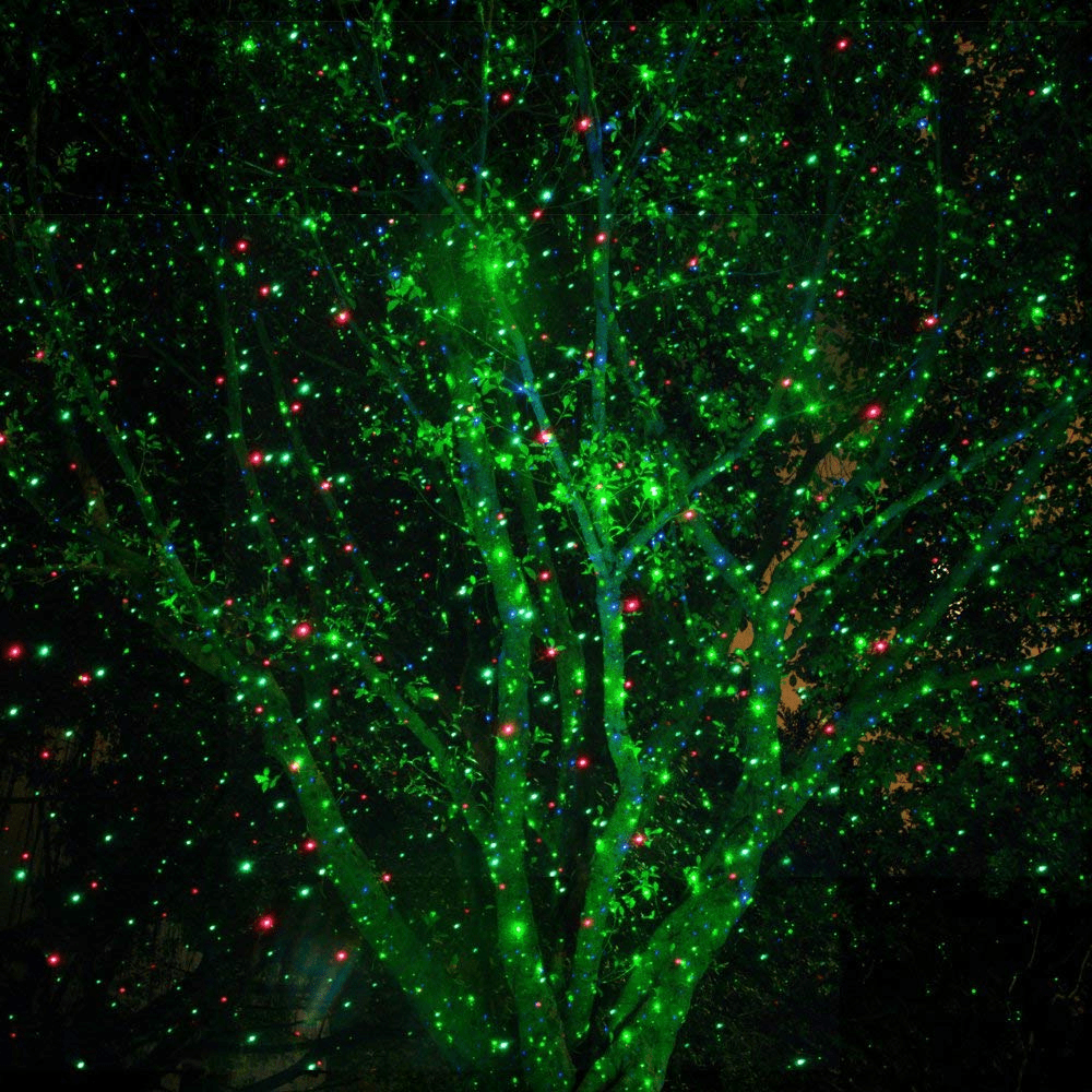 Rot-grüner Garten-Laserprojektor mit rotierenden Lichtmustern