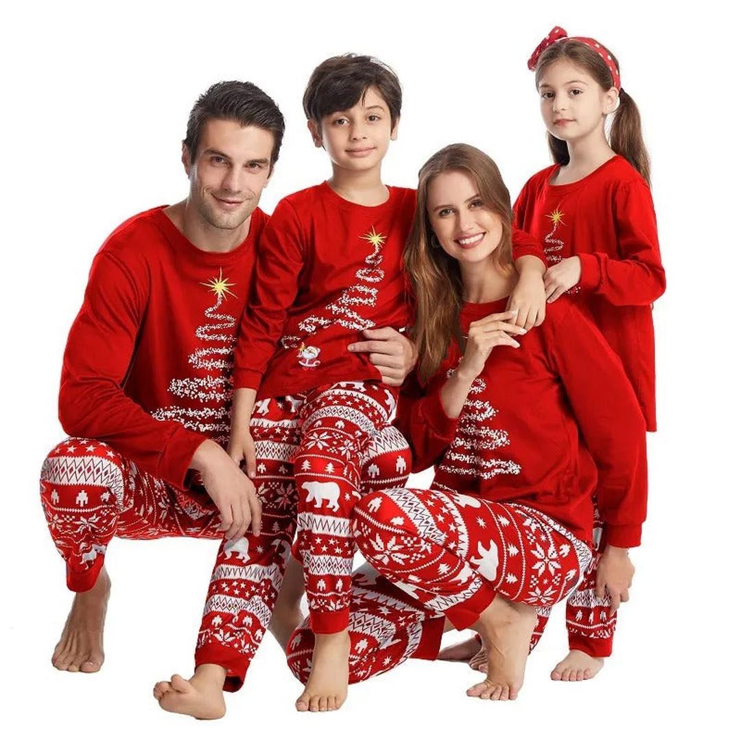 Rotes Weihnachts-Pyjama-Set für die Familie mit langen Ärmeln