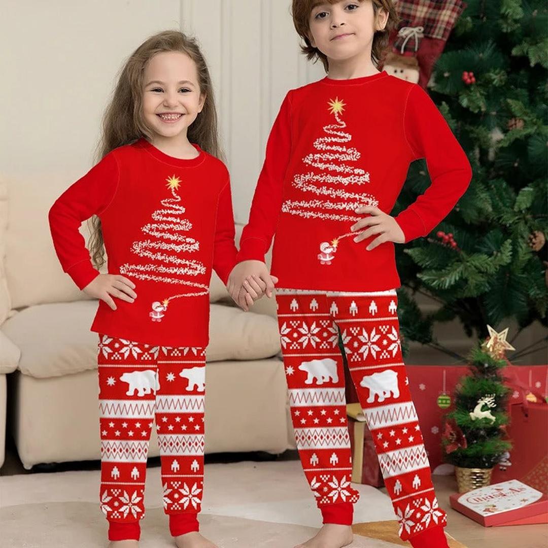 Rotes Weihnachts-Pyjama-Set für die Familie mit langen Ärmeln