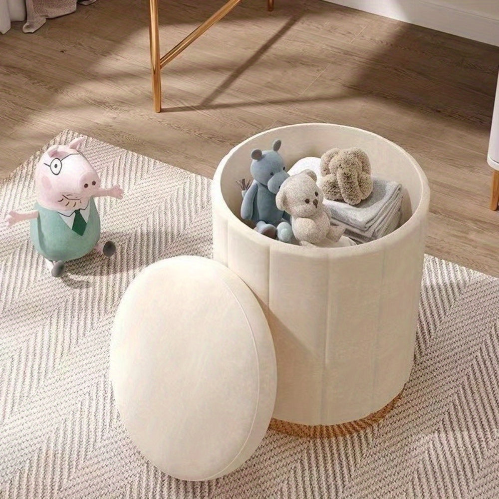 Runder Polsterhocker mit Stauraum und Spiegelfläche