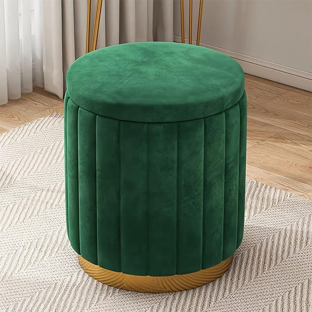 Runder Polsterhocker mit Stauraum und Spiegelfläche