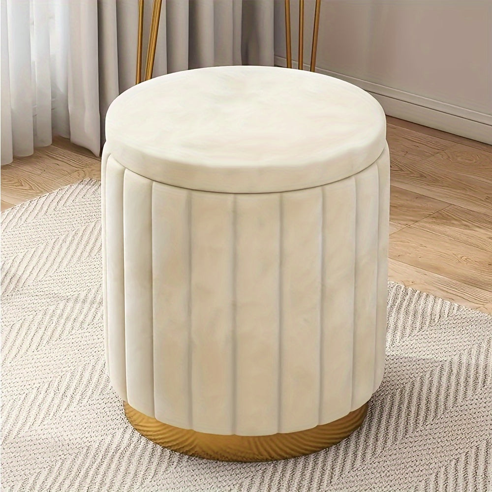 Runder Polsterhocker mit Stauraum und Spiegelfläche