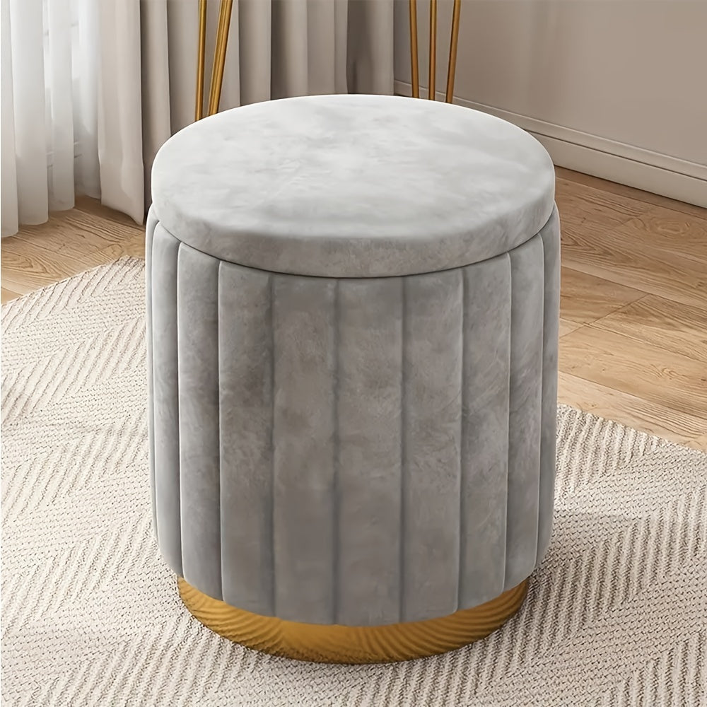 Runder Polsterhocker mit Stauraum und Spiegelfläche