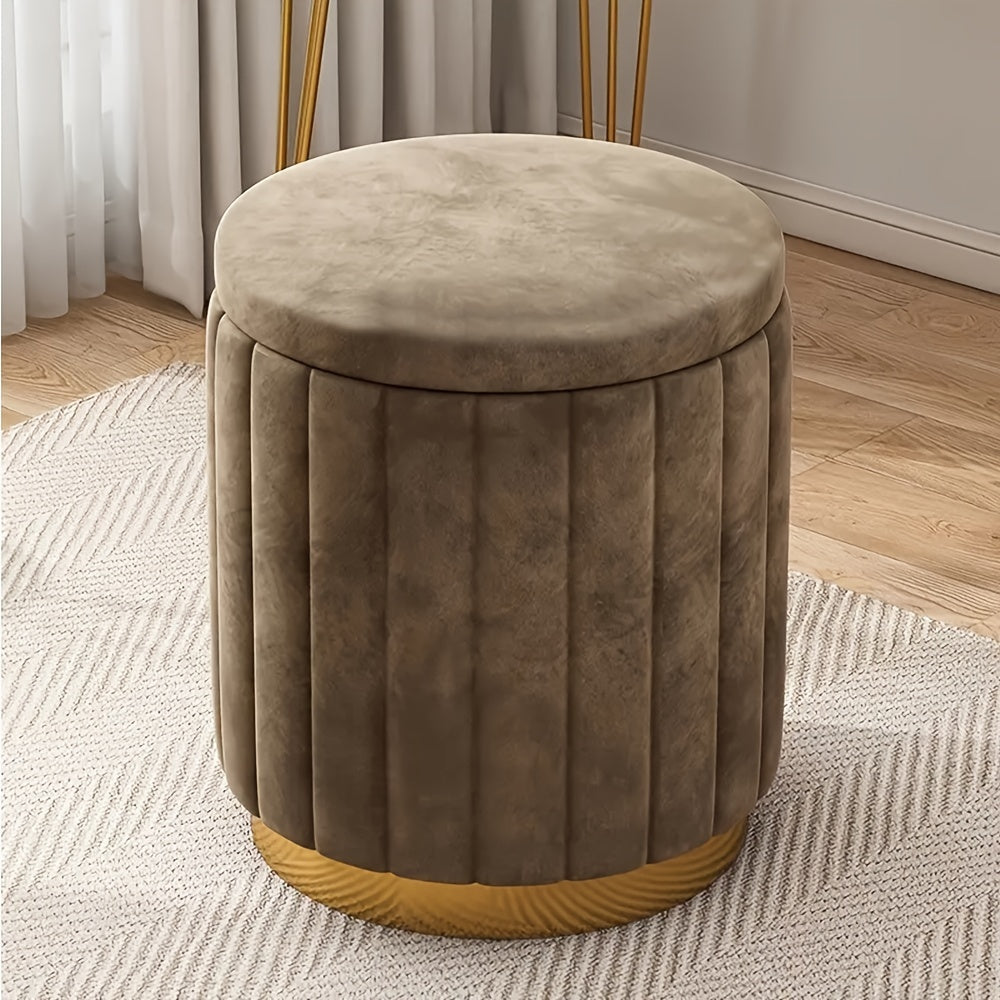 Runder Polsterhocker mit Stauraum und Spiegelfläche