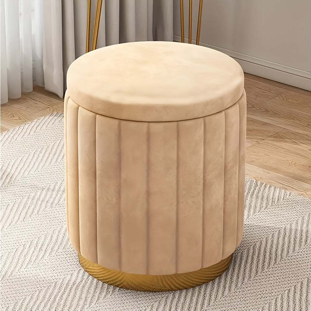 Runder Polsterhocker mit Stauraum und Spiegelfläche