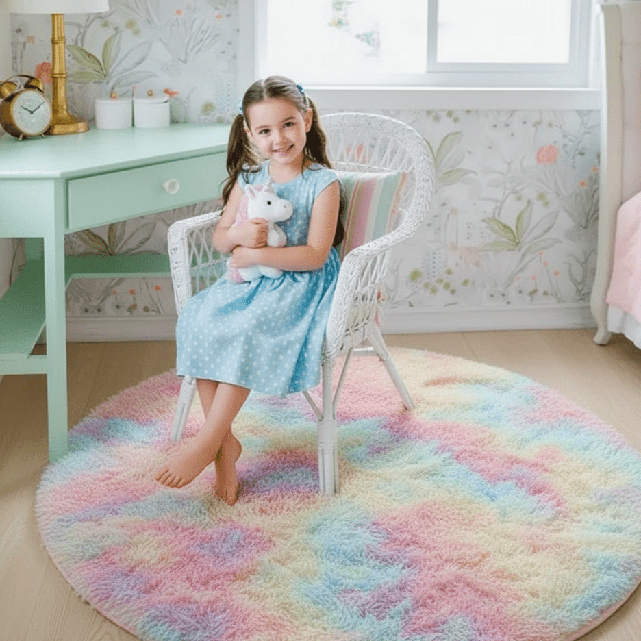 Runder Teppich für Wohnzimmer und Schlafzimmer – weiches Design mit rutschfester Unterseite