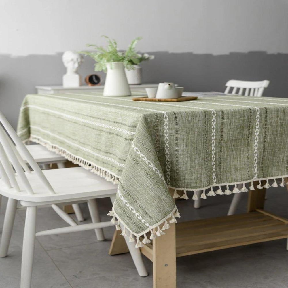 Rustikale gestreifte Esstischdecke aus Baumwolle und Leinen mit elegantem Design