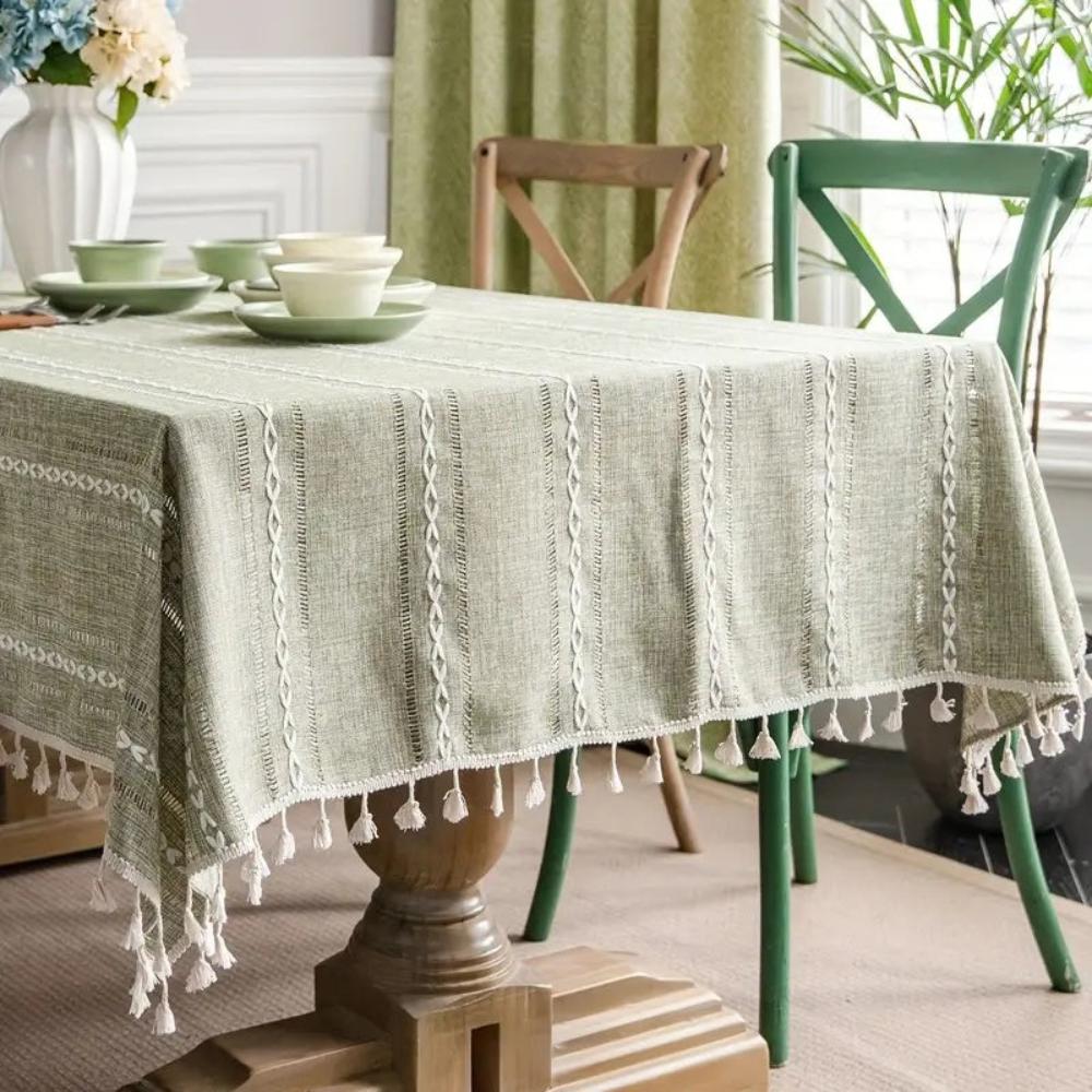 Rustikale gestreifte Esstischdecke aus Baumwolle und Leinen mit elegantem Design