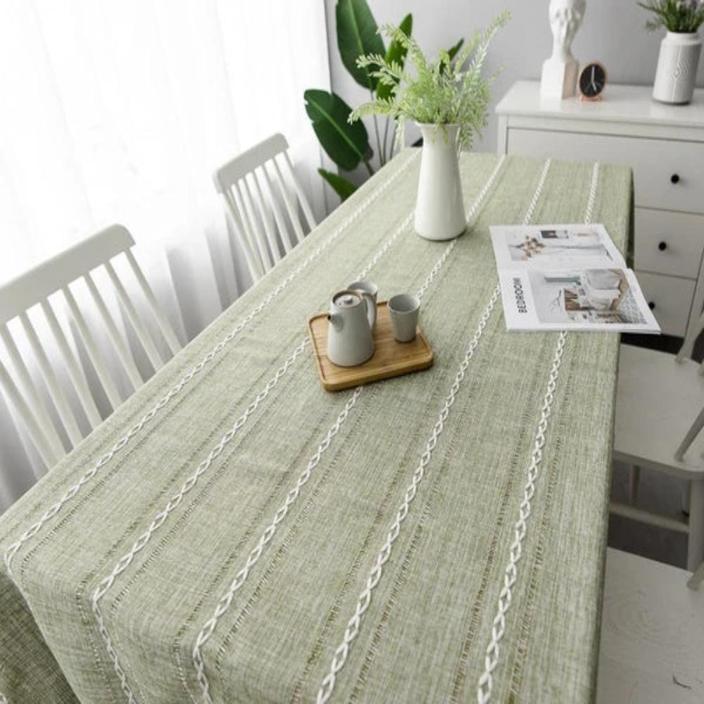 Rustikale gestreifte Esstischdecke aus Baumwolle und Leinen mit elegantem Design