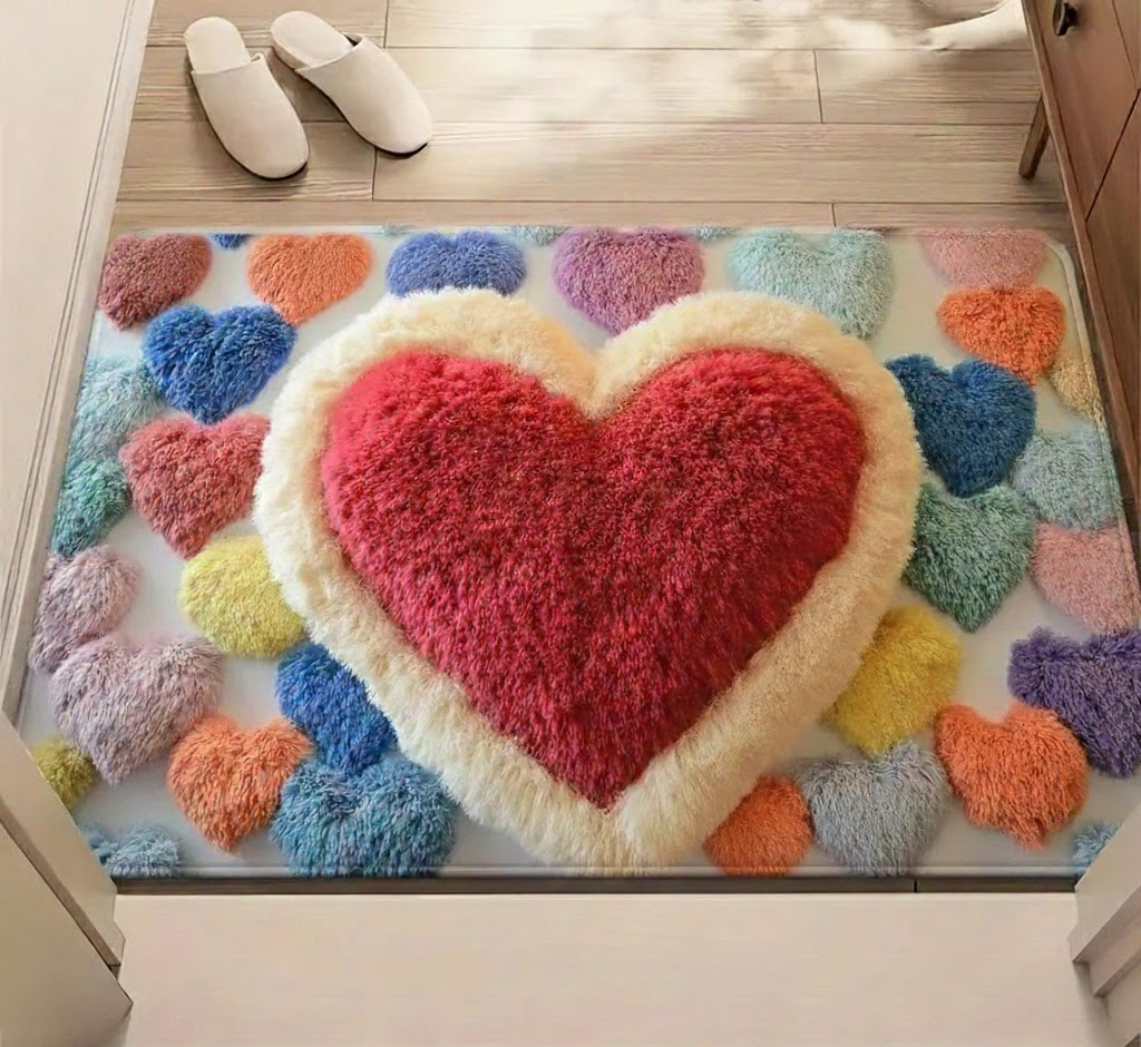Rutschfeste Fußmatte aus Polyester mit Herzmuster für den Eingangsbereich