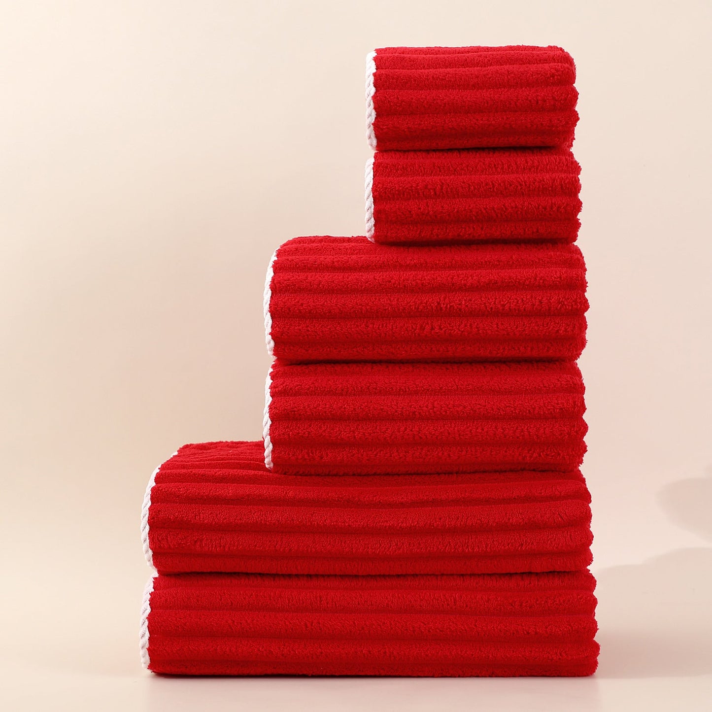 Saugfähiges gestreiftes Handtuch-Set aus Korallen-Fleece für das Gesicht