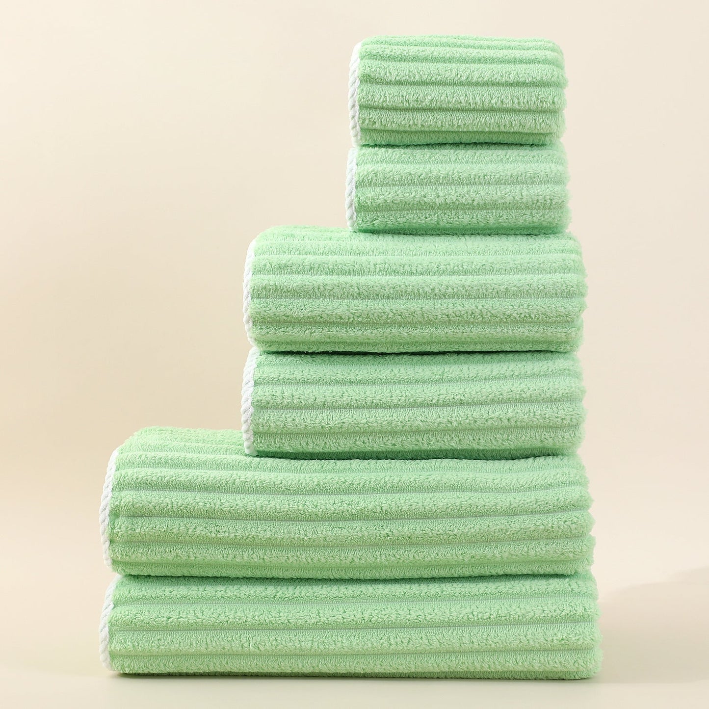 Saugfähiges gestreiftes Handtuch-Set aus Korallen-Fleece für das Gesicht