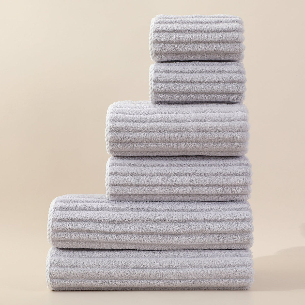 Saugfähiges gestreiftes Handtuch-Set aus Korallen-Fleece für das Gesicht