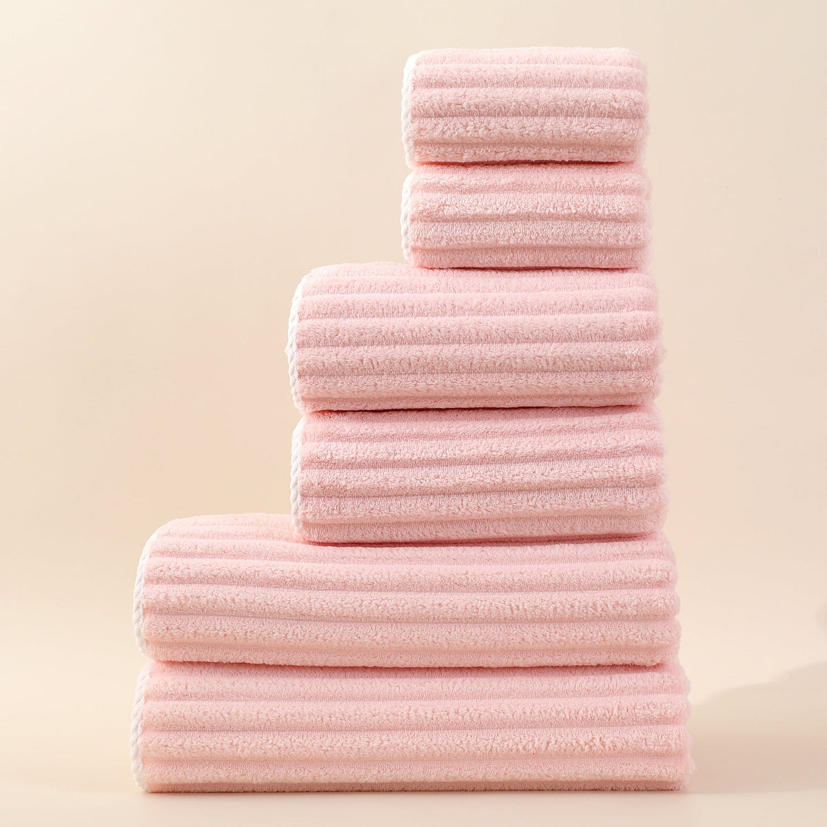 Saugfähiges gestreiftes Handtuch-Set aus Korallen-Fleece für das Gesicht