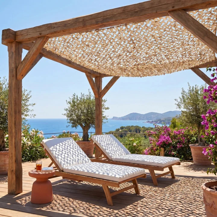 Schattiernetz für Terrasse & Pergola – 6 Farben, Luftzirkulierend, In 1 Stunde aufgehängt