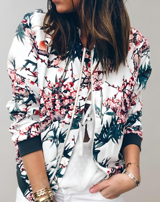 Schicke Bomberjacke mit Blumenmuster für Damen