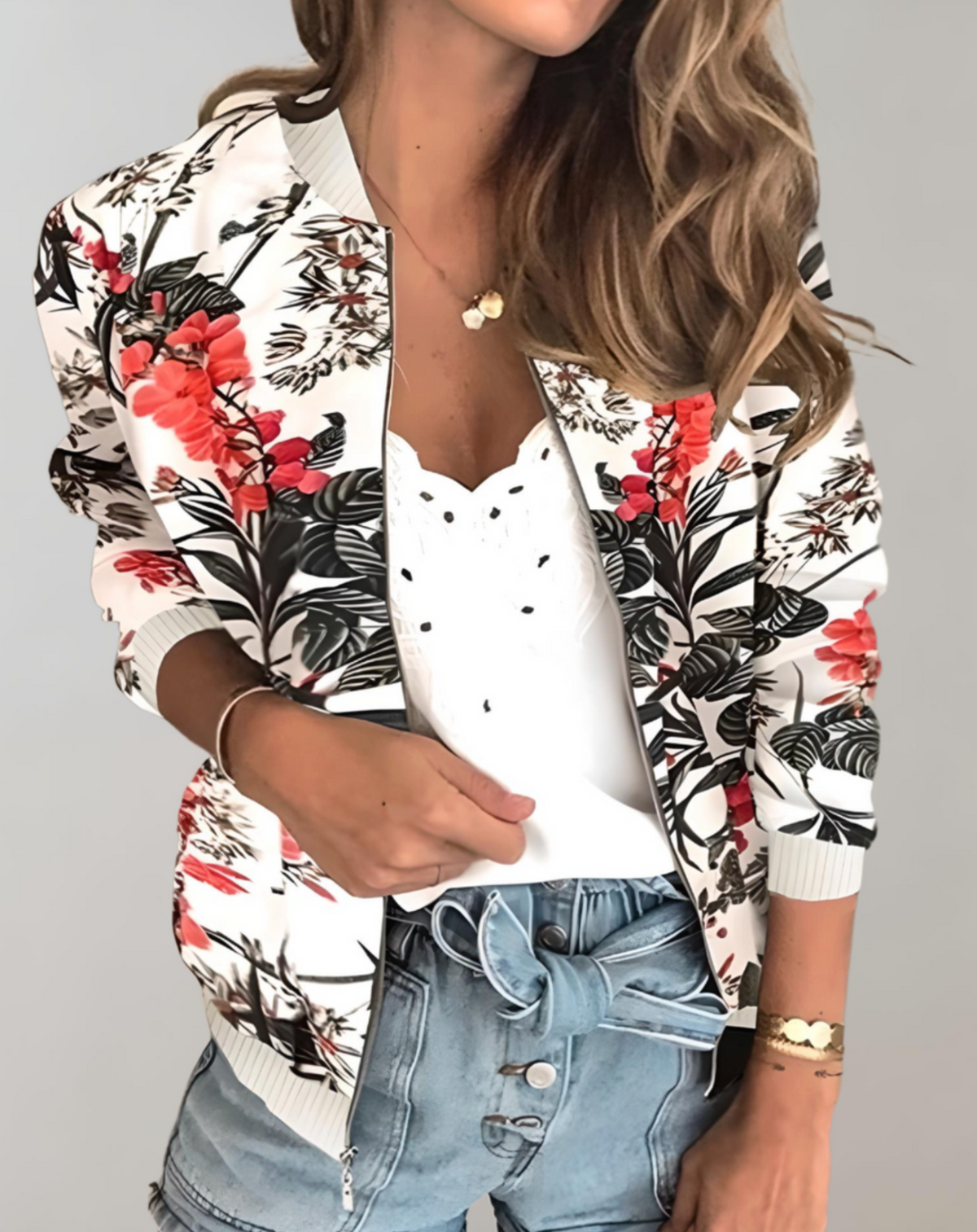 Schicke Bomberjacke mit Blumenmuster für Damen