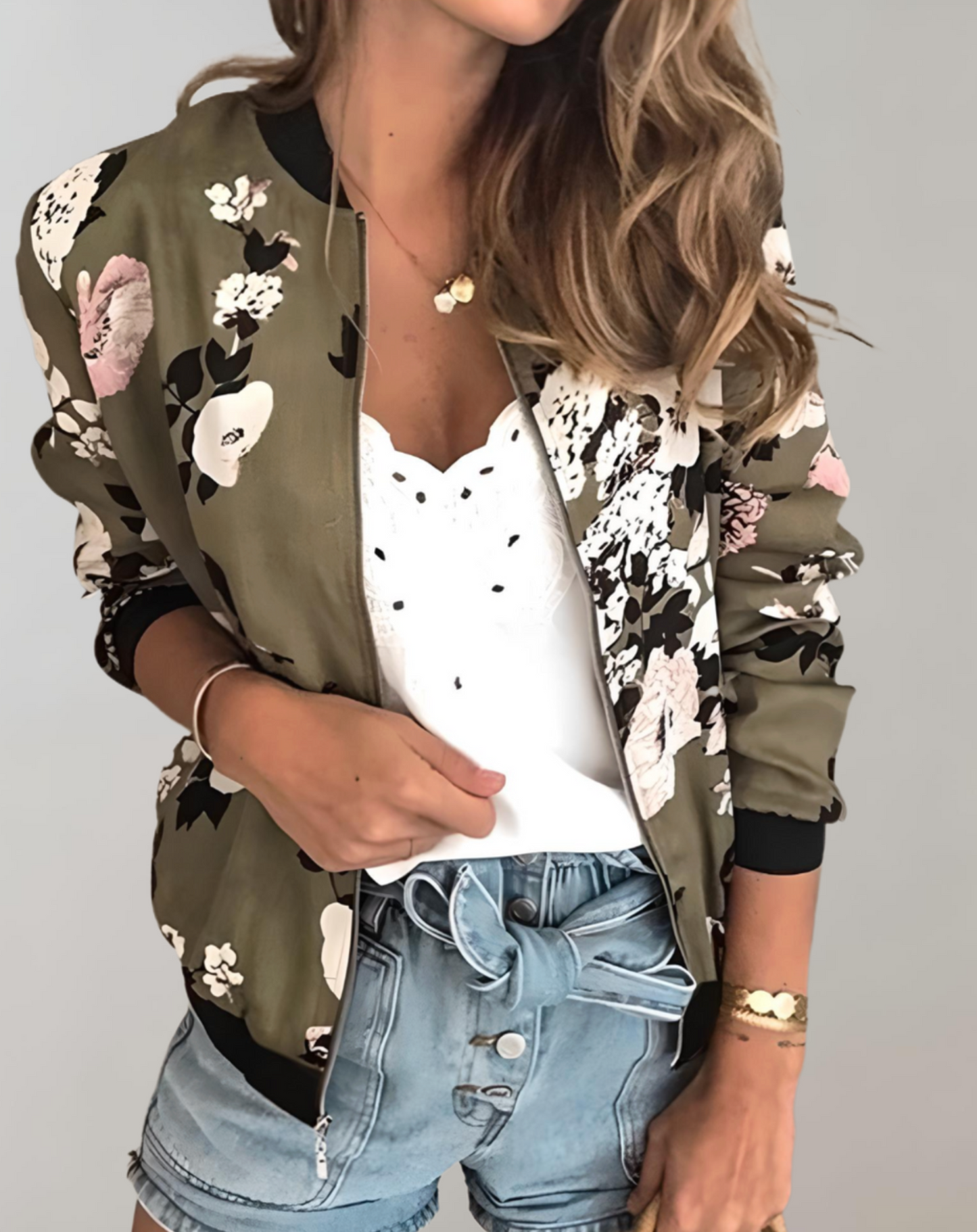 Schicke Bomberjacke mit Blumenmuster für Damen
