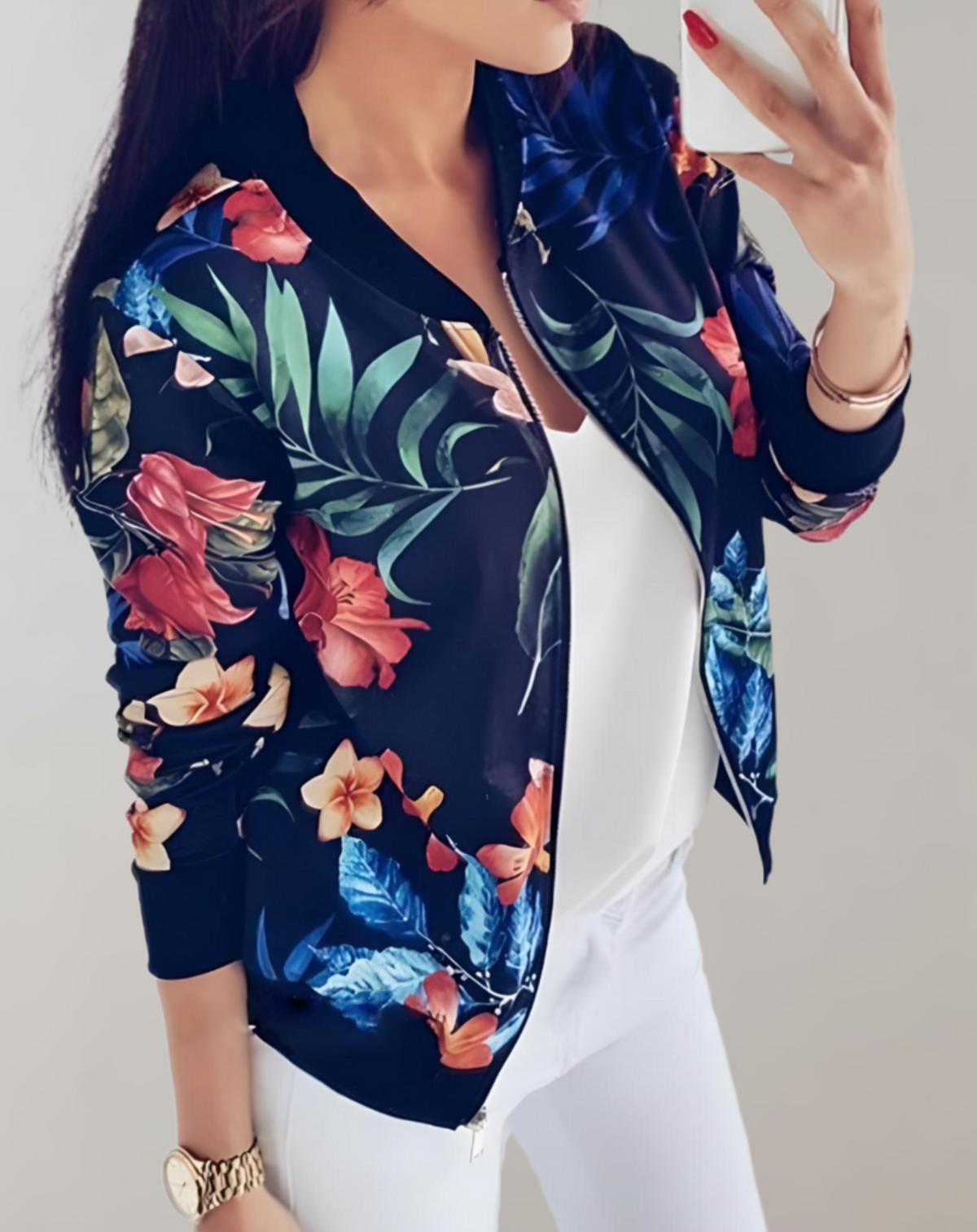 Schicke Bomberjacke mit Blumenmuster für Damen