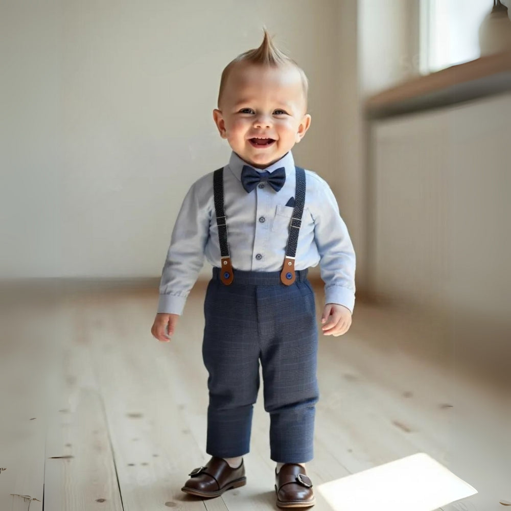 Schicker 3-teiliger Jungenanzug – Blaues Hemd, Weste und Hose mit Fliege