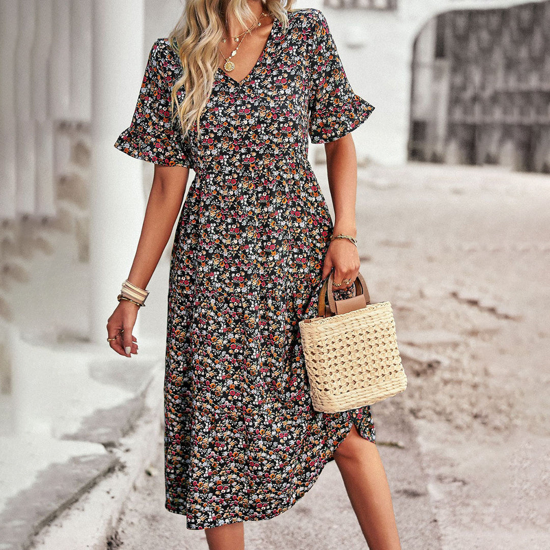 Schickes Sommer-Midikleid mit Blumenmuster für Damen
