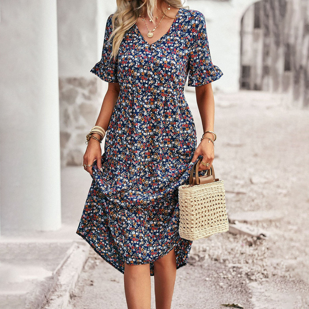 Schickes Sommer-Midikleid mit Blumenmuster für Damen