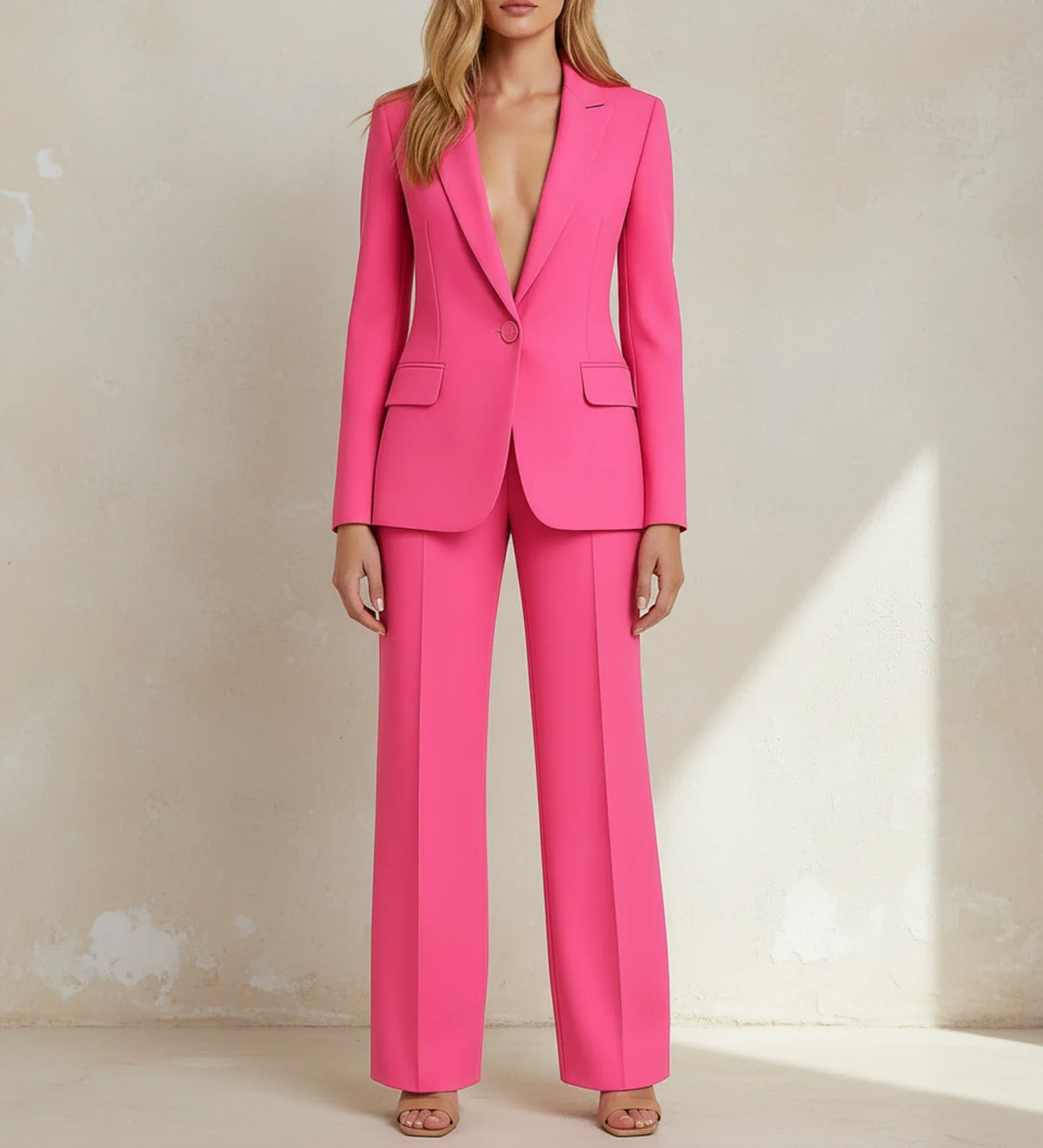 Schickes, tailliertes Hosenanzug-Set mit langem Blazer für Damen