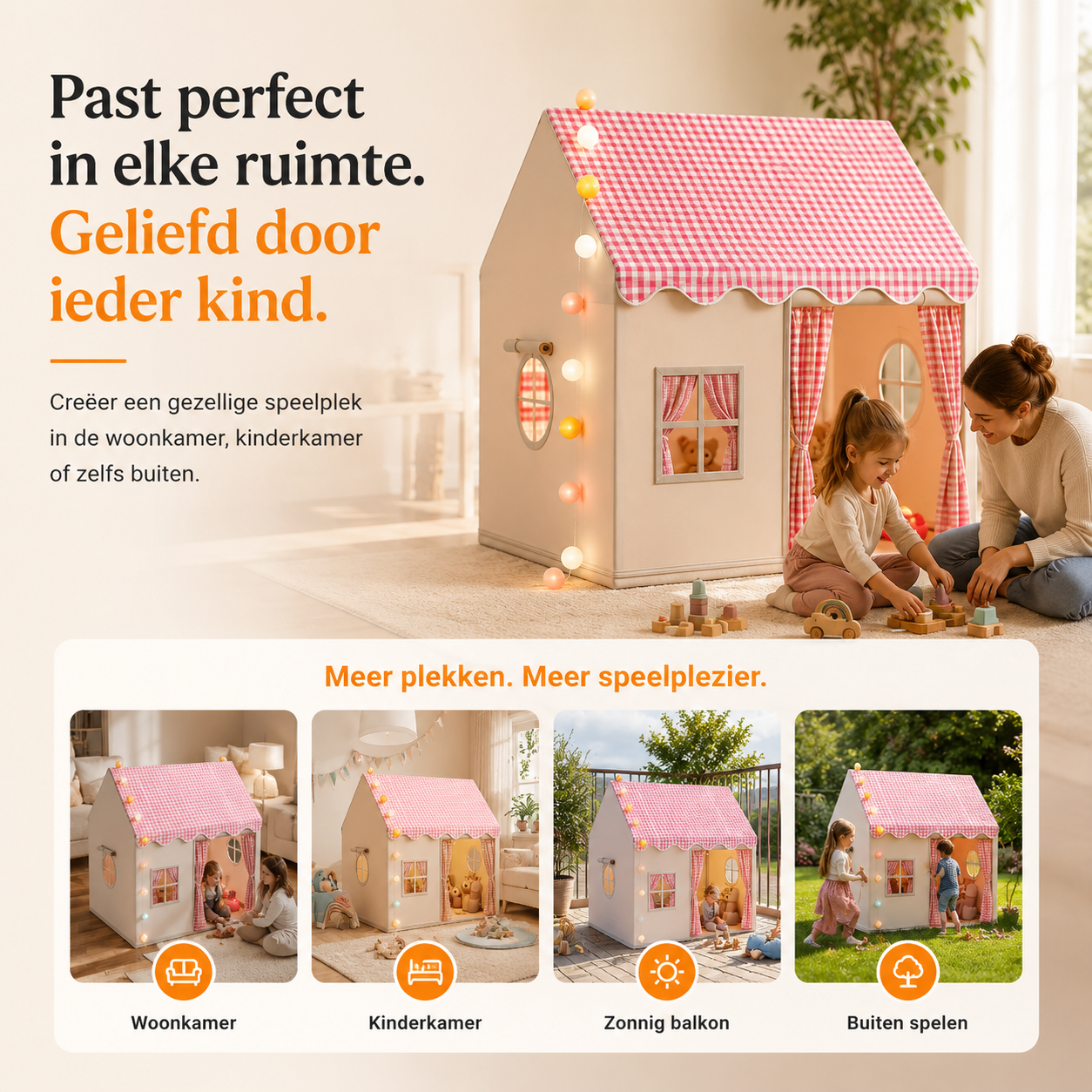Schloss-Spielzelt — mit Lichterkette, 128 cm hoch, in 3 Farben erhältlich
