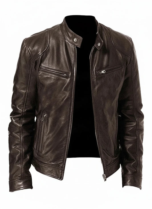 Schmal geschnittene Herren-Racerjacke im Lederlook