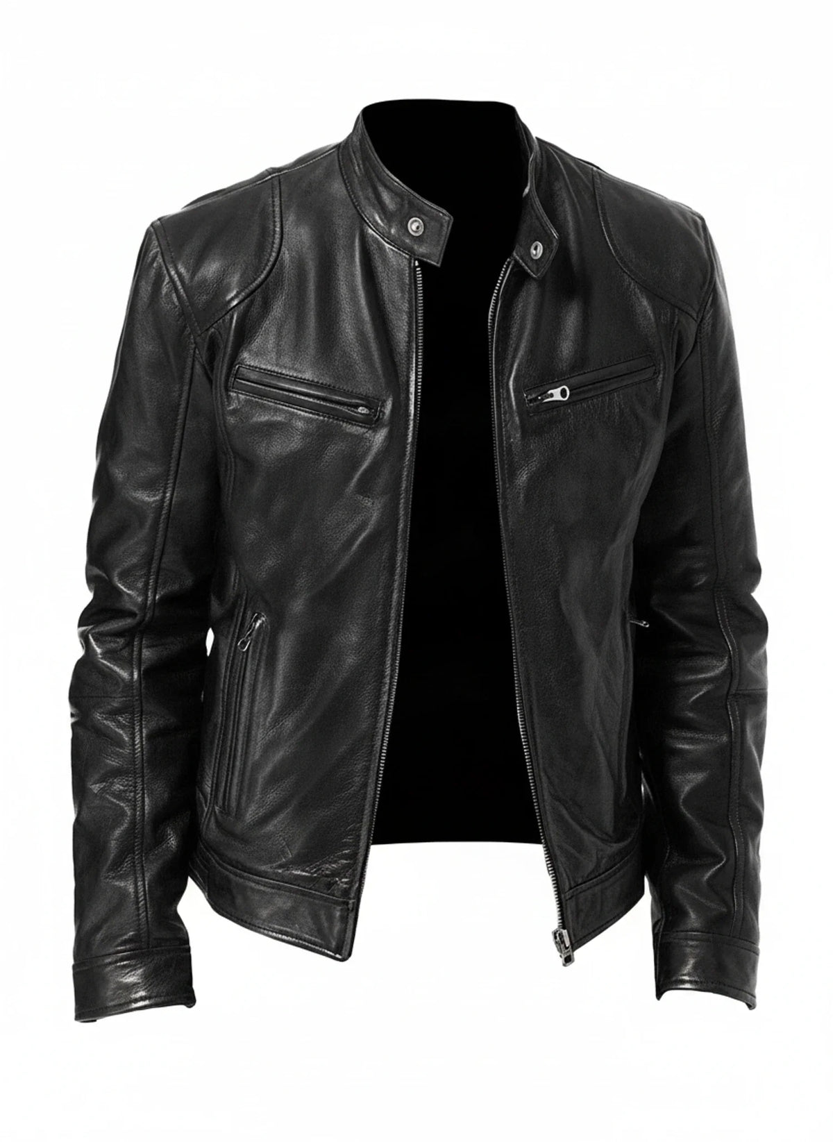 Schmal geschnittene Herren-Racerjacke im Lederlook