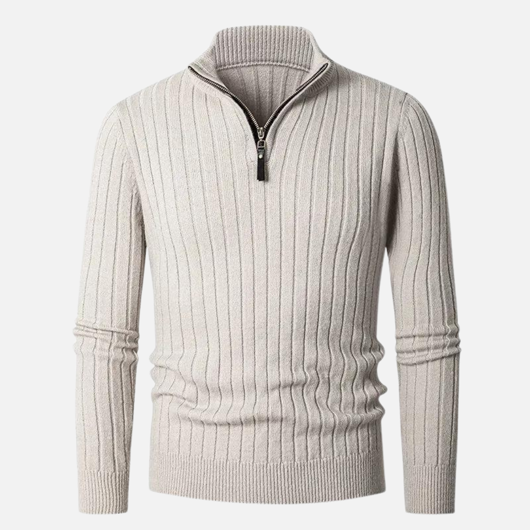 Schmal geschnittener Herrenpullover mit Stehkragen und Reißverschluss