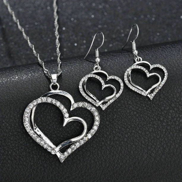 Schmuckset aus 925er-Silber mit Doppelherzen