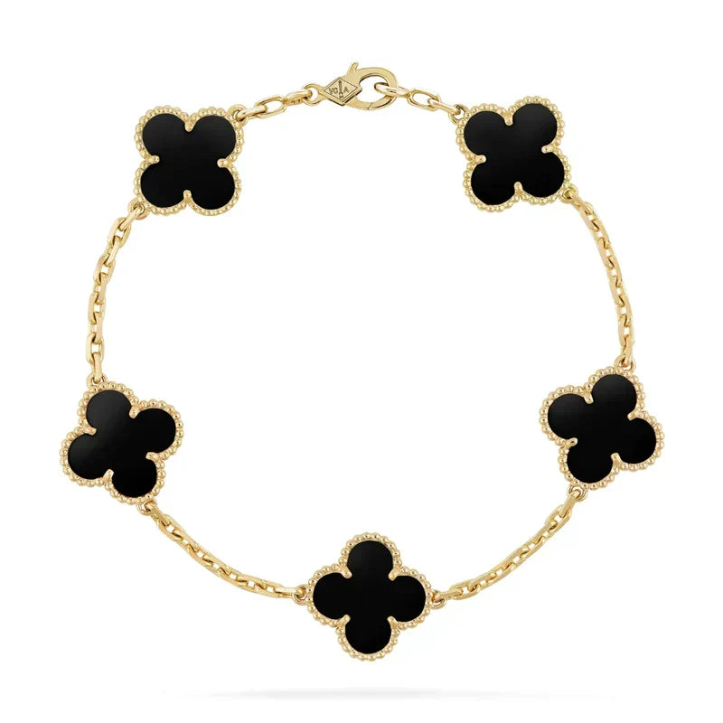 Schmuckset Celeste Clover | Schwarzer Kleeblatt-Schmuck, 18K vergoldeter Edelstahl, hypoallergen