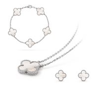 Schmuckset mit Kleeblatt-Motiv – Allergikerfreundliche Halskette, Armband und Ohrringe aus Edelstahl